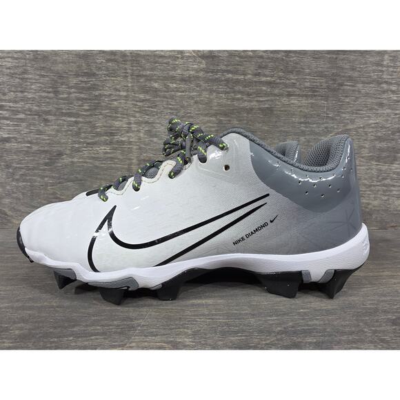 Nike Hyperdiamond 4 Keystone White Cool Grey Softball Rubber Cleats Size 4Y Kids - Picture 2 of 10
